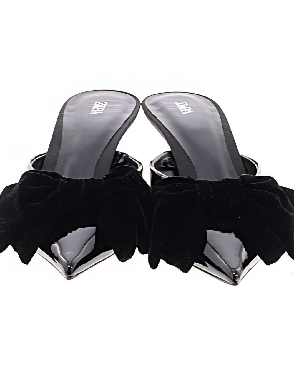 Zara Black Pointed-Toe Patent Mules with Velvet Bow - Picture 2 of 4